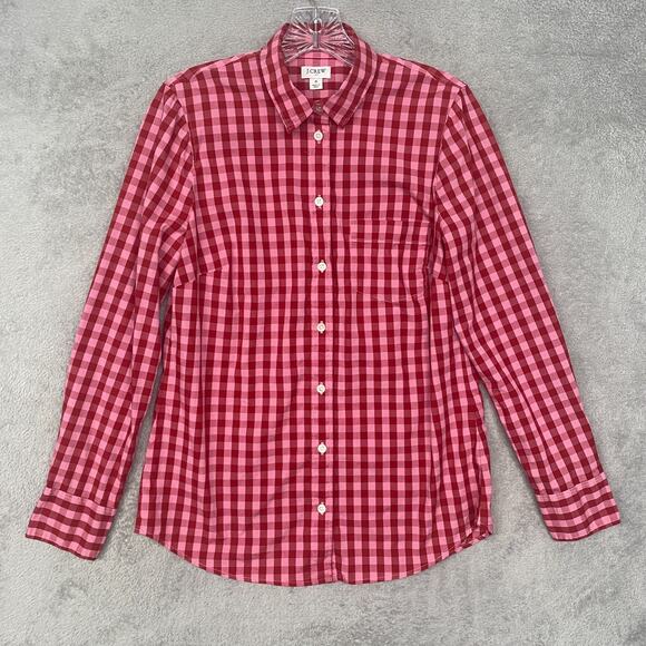 J Crew Top Womens Small Pink Plaid Check Button Up Cotton Long Sleeve Shirt - Picture 1 of 7